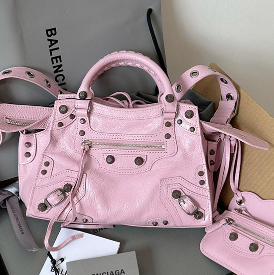 Kožená Taška Balenciaga Neo Classic City Xs Růžová B700940