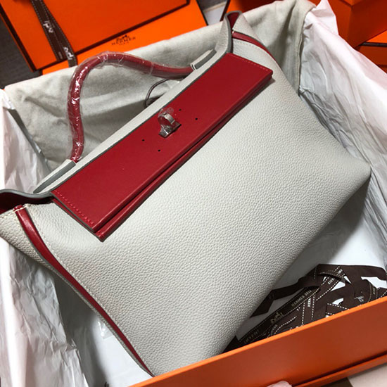 Kožená Taška Hermes Kelly 24/24 Togo Bílá Se Stříbrným Hardwarem H06131