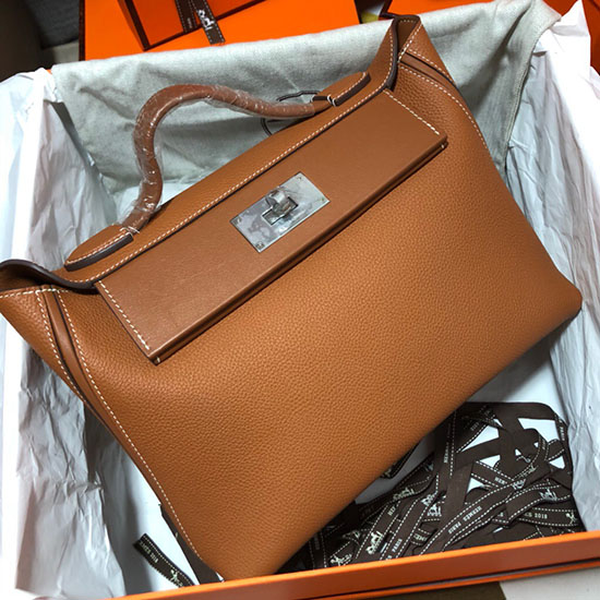 Kožená Taška Hermes Kelly 24/24 Togo Hnědá H06131