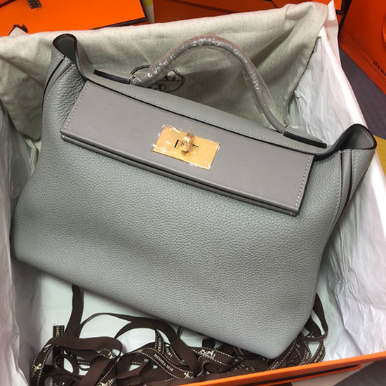 Kožená Taška Hermes Kelly 24/24 Togo Světle Modrá H06131