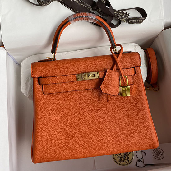 Kožená Taška Hermes Togo Oranžová Hkt0408