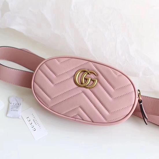 Kožená Taška Na Opasek Gucci Gg Marmont Matelasse Růžová 476434