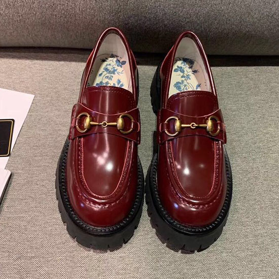 Kožený Mokasín Gucci Zumi Na Středním Podpatku Vínový Gs19101