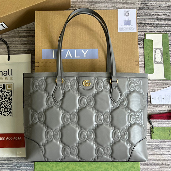 Kůže Gucci Gg Matelasse Medium Tote šedá 631685