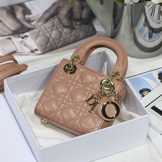 Lady Dior Jehněčí Mini Taška Růžová Dm6007