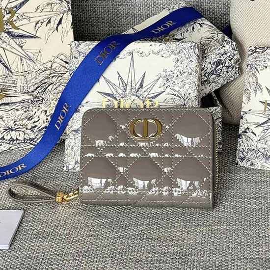 Lady Dior Patent šarlatová Peněženka šedá S5032