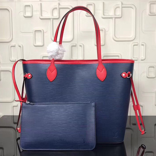 Louis Vuitton Epi Kůže Neverfull Mm Indigo Coquelicot M51485