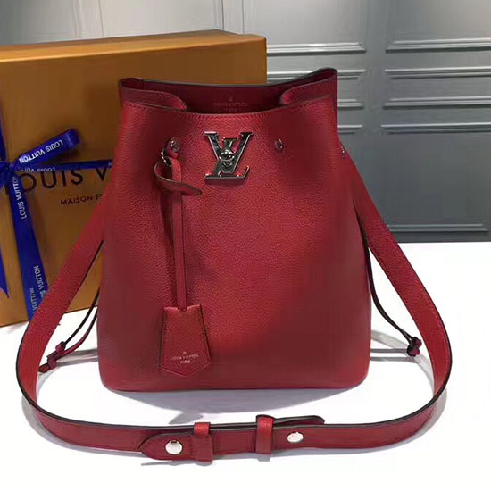 Louis Vuitton Lockme Kbelík Z Měkké Telecí Kůže červený M54677