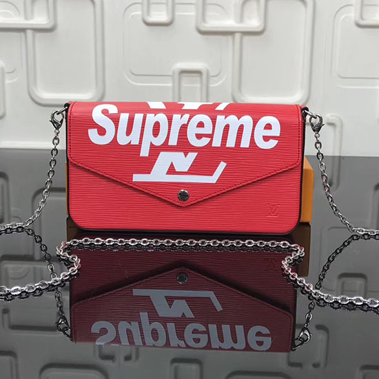 Louis Vuitton Supreme X Felicie řetízková Peněženka červená M61276