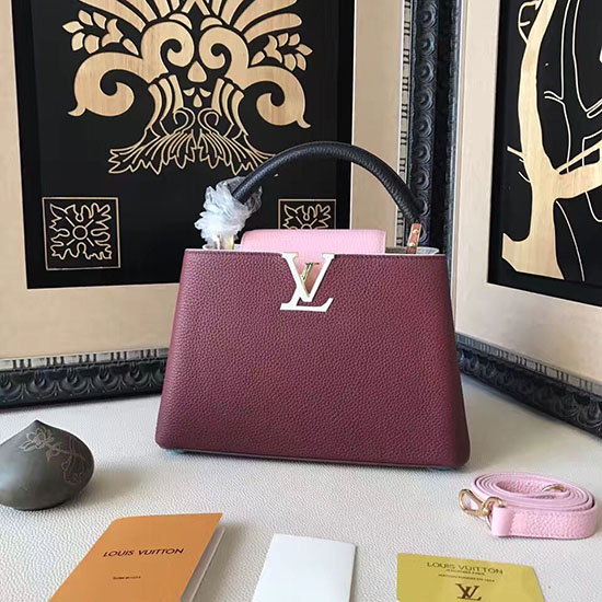 Louis Vuitton Taurillon Kožené Capucines Pm Vínová A Růžová M42237