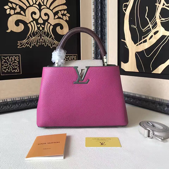 Louis Vuitton Taurillonské Kožené Capucines Pm Růžové A šedé M42237