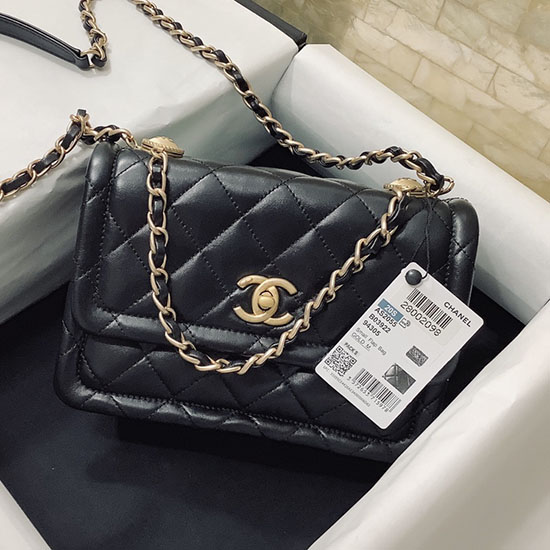 Malá Chanel Taška S Lambskin Klapkou černá As2055