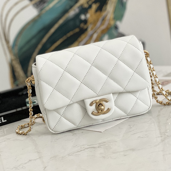 Malá Chanel Taška Z Jehněčí Kůže Bílá As2855