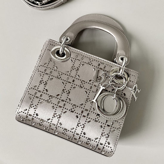 Mini Lady Dior Saténová Taška šedá D3330