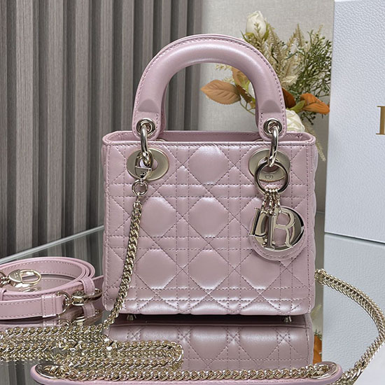 Mini Lady Dior Taška Z Jehněčí Kůže Lesklá Růžová Md0505