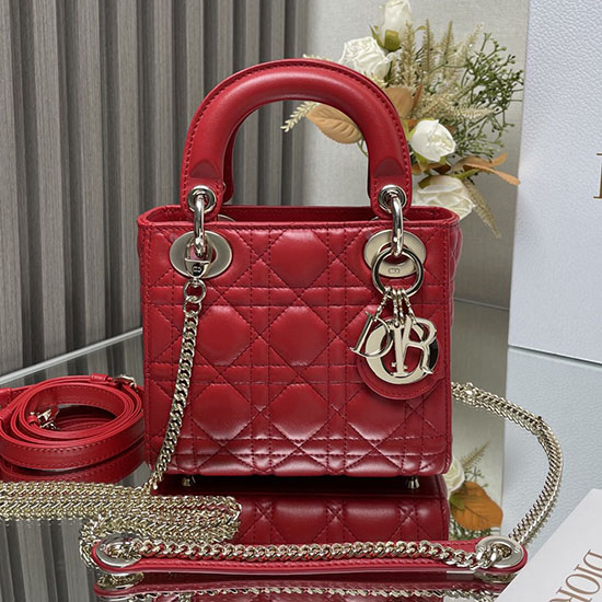 Mini Lady Dior Taška Z Jehněčí Kůže červená Md0505