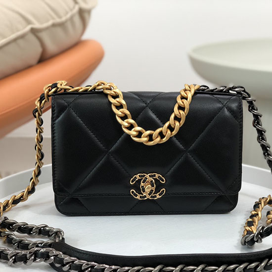 Peněženka Chanel Lambskin Woc Chain Black As0957