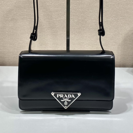 Prada Embleme Broušená Kožená Taška černá 1bd321