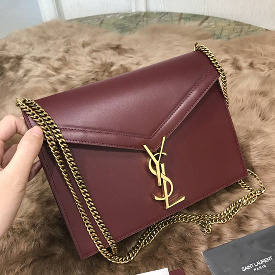 Saint Laurent Cassandra Monogram Taška Na Zapínání Z Vínové Hladké Kůže 532750