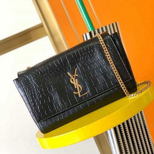 Saint Laurent Crocodile Kate Medium Oboustranná řetízková Taška černá 712250