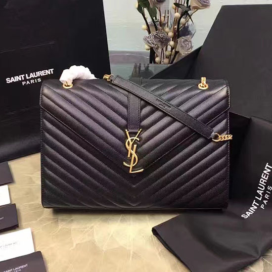 Saint Laurent Klasická Velká Taška Přes Rameno S Monogramem V černé Zrnité Matelasse 396910