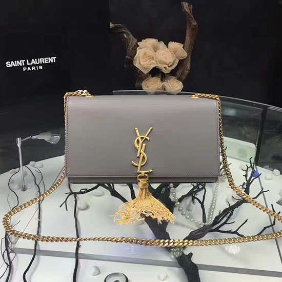 Saint Laurent Medium Kate Monogram Střapec Taška Přes Rameno Z Hladké Kůže šedá Y121270