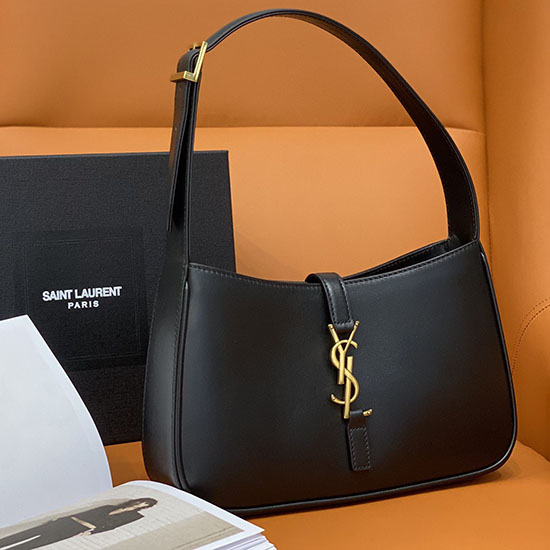 Saint Laurent Monogram Hladká Kožená Taška Tulák černá Se Zlatem 657228