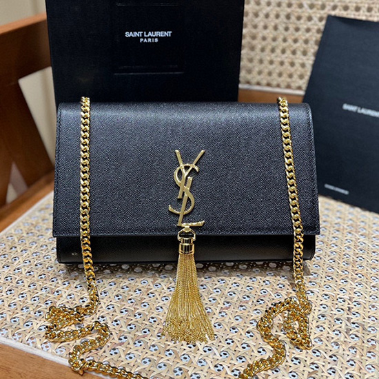 Saint Laurent Monogram Kabelka Z Teletiny Kate Střapec černá Se Zlatem 354119