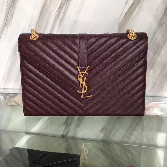 Saint Laurent Monogram Velká Zrnitá řetízková Taška Přes Rameno Vínová Y230310