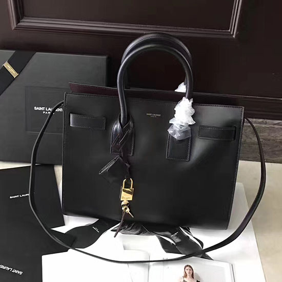 Saint Laurent Sac De Jour Taška Na Polévku černá S Hnědým Vnitřkem 378299