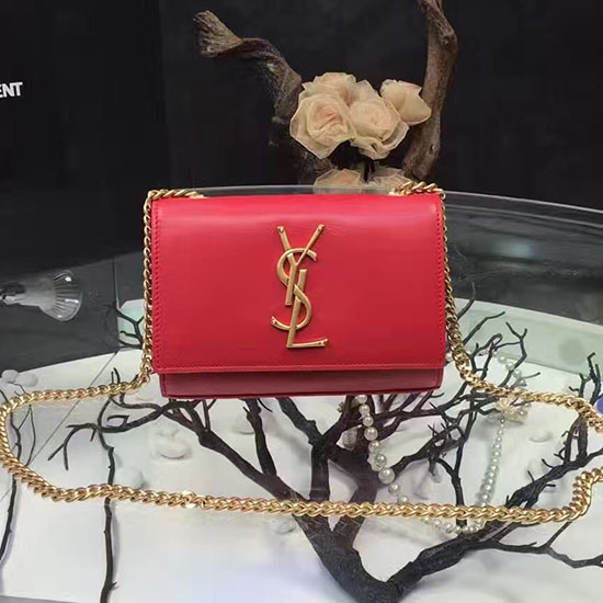 Saint Laurent Small Kate Monogram Hladká Kožená Taška Přes Rameno červená Y121240