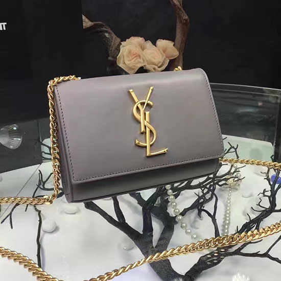 Saint Laurent Small Kate Monogram Hladká Kožená Taška Přes Rameno šedá Y121240