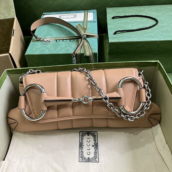 Střední Taška Přes Rameno Gucci Horsebit Chain Béžová 764255