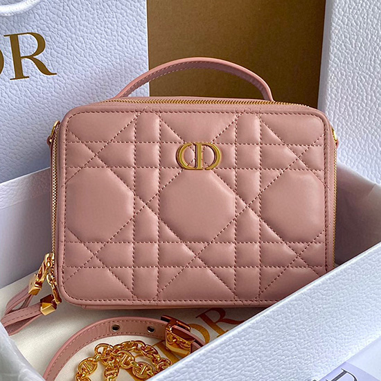 Taška Dior Caro Box S řetízkem Růžová D7301