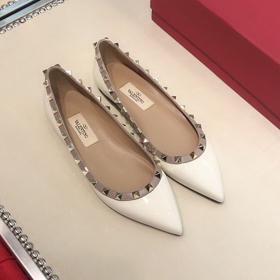 Valentino Patent Rockstud Balet Flat White Vs03084