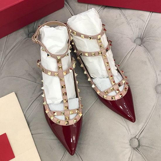 Valentino Patent Rockstud V Kleci Baletní Plochý Vínový Vs03083