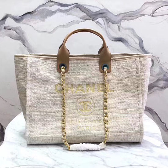 Velká Plátěná Nákupní Taška Chanel Deauville Béžová A15034