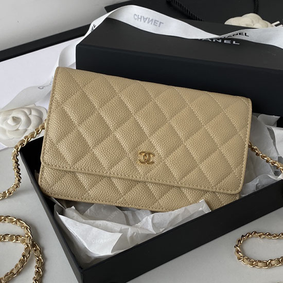 řetízková Peněženka Chanel Caviar Woc Béžová A33814