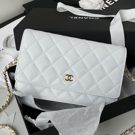 řetízková Peněženka Chanel Caviar Woc Bílá A33814