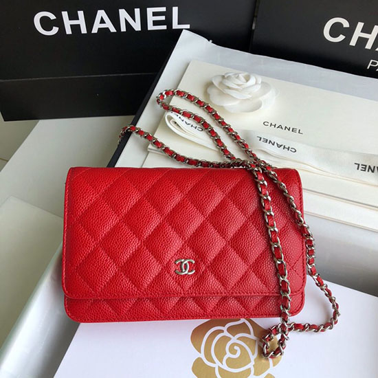 řetízková Peněženka Chanel Kaviár Woc červená A33814