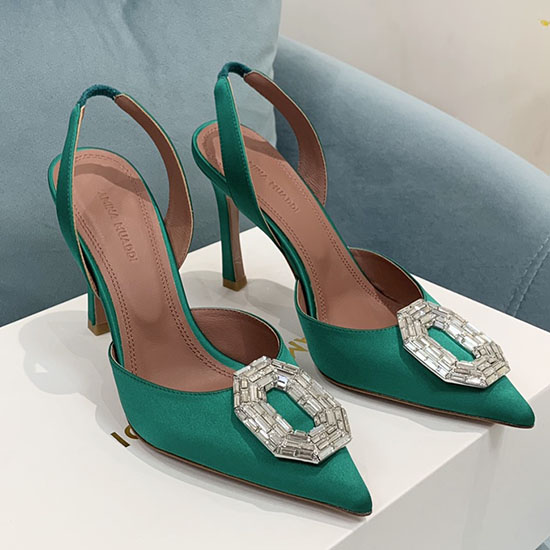 Amina Muaddi Satin Camelia Slingback Pumps Am04