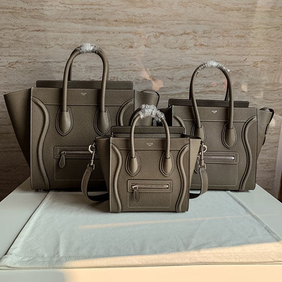 Celine Bagagetaske I Tromlet Kalveskind Khaki Ce0805