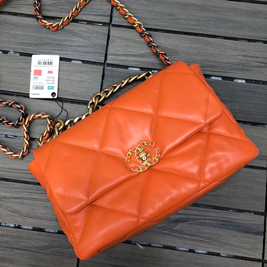 Chanel 19 Lammeskind Stor Klappose Orange As1161