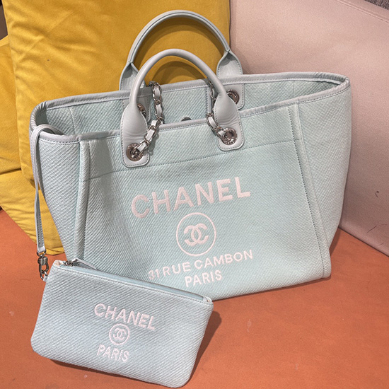 Chanel Canvas Stor Deauville Indkøbstaske Blå As66945