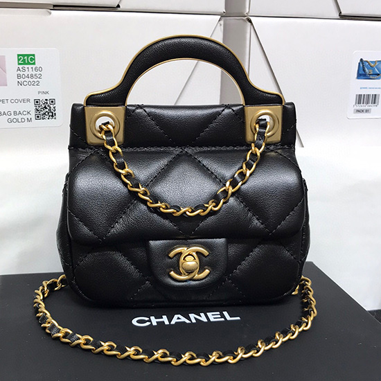 Chanel Flap Kortholder Med Kæde Sort Ap2271