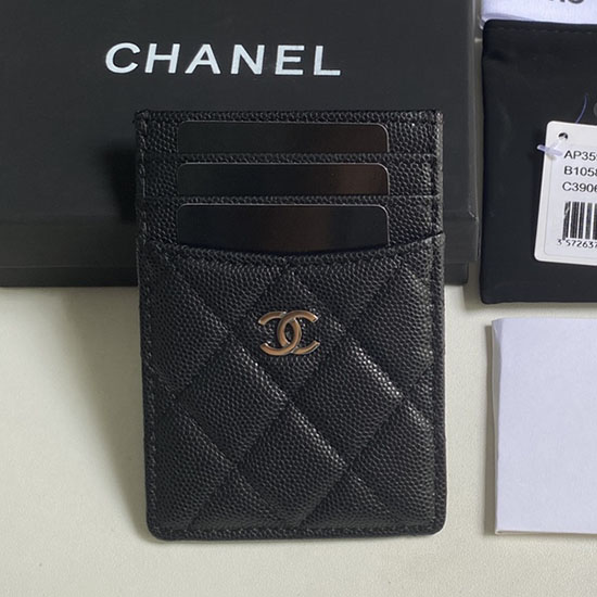 Chanel Grain Kalveskind Kortholder Sort Med Sølv Ap3595