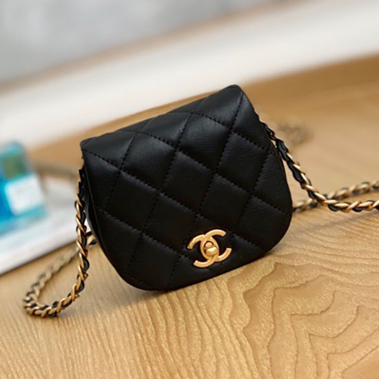 Chanel Kalveskind Clutch Med Kæde Sort Ap2344