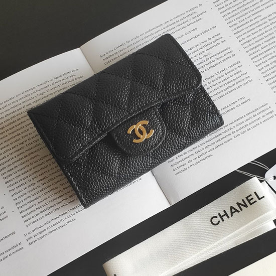 Chanel Kaviar Lille Pung Sort Med Guld Ap0214