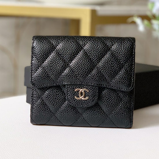 Chanel Kaviar Lille Pung Sort Med Sølv Ap31528