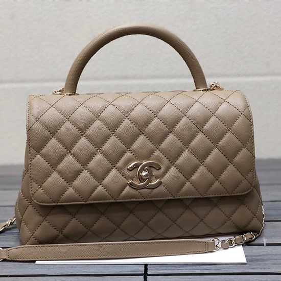 Chanel Klaptaske Med Tophåndtag Beige A92991